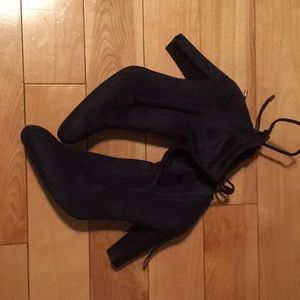 Navy blue faux suede boots (size 9)